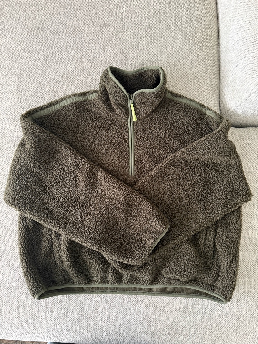 Old Navy Olive Green Sherpa Quarter-Zip Pullover
